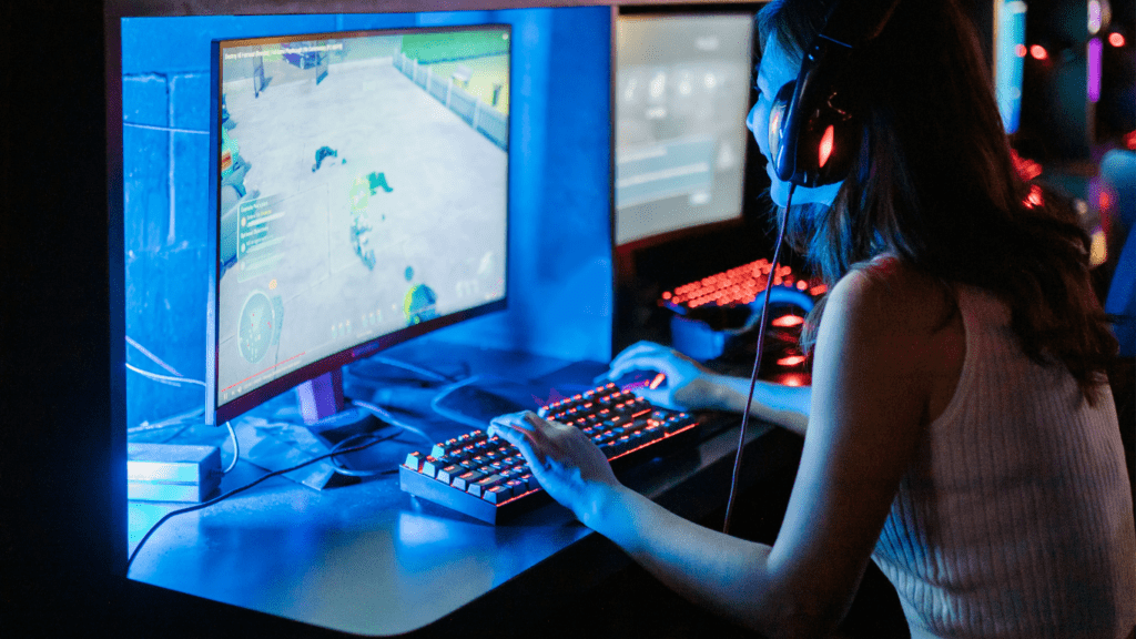 woman playing video games